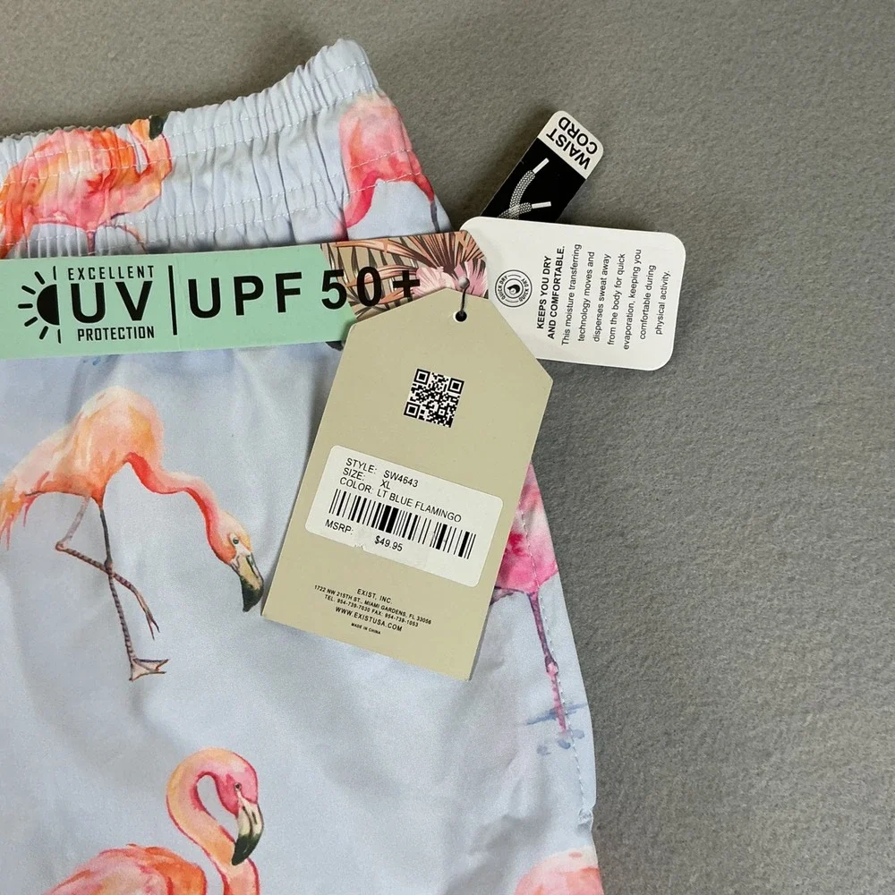 Spicy Tuna Flamingo Swim Trunks XL Light Blue Tropical Board Shorts NWT UPF 50+‎